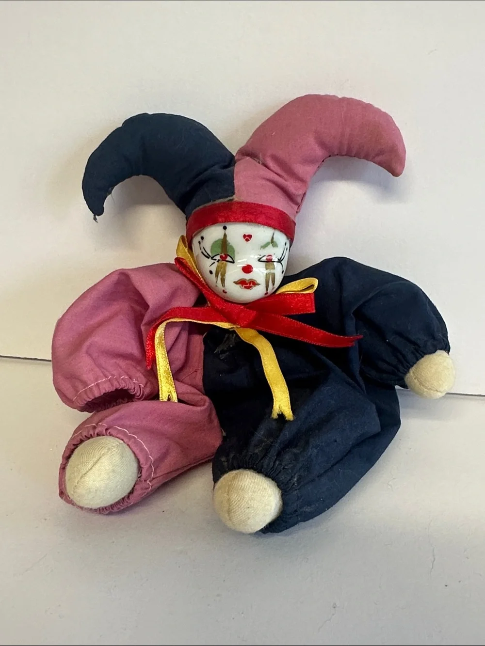 Handmade Pink & Navy Clown Jester Plush Toy